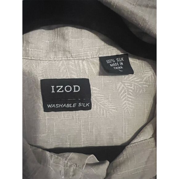 Izod Men's L Beige Short Sleeve Silk Button-Up Shirt Casual Summer - Picture 5 of 6